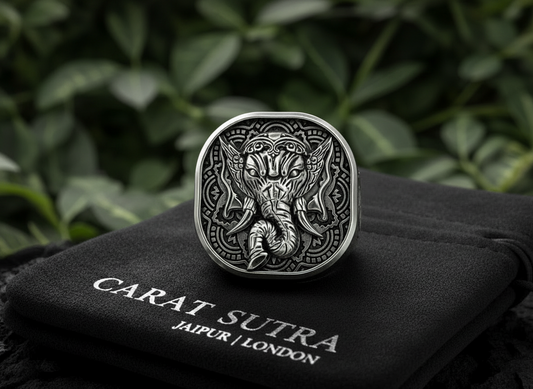 RARE PRINCE by CARAT SUTRA | Unique Designed Ganesha Ring with Om Symbol | 925 Sterling Silver Oxidized Ring | Men's Jewelry | With Certificate of Authenticity and 925 Hallmark - caratsutra