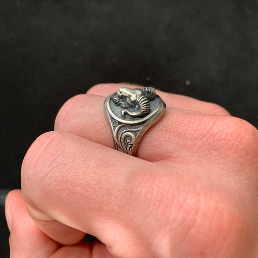 Unique Goat Designed Ring for Aries Zodiac for Men | 925 Sterling Silver Oxidized Ring | Men's Jewelry | With Certificate of Authenticity and 925 Hallmark