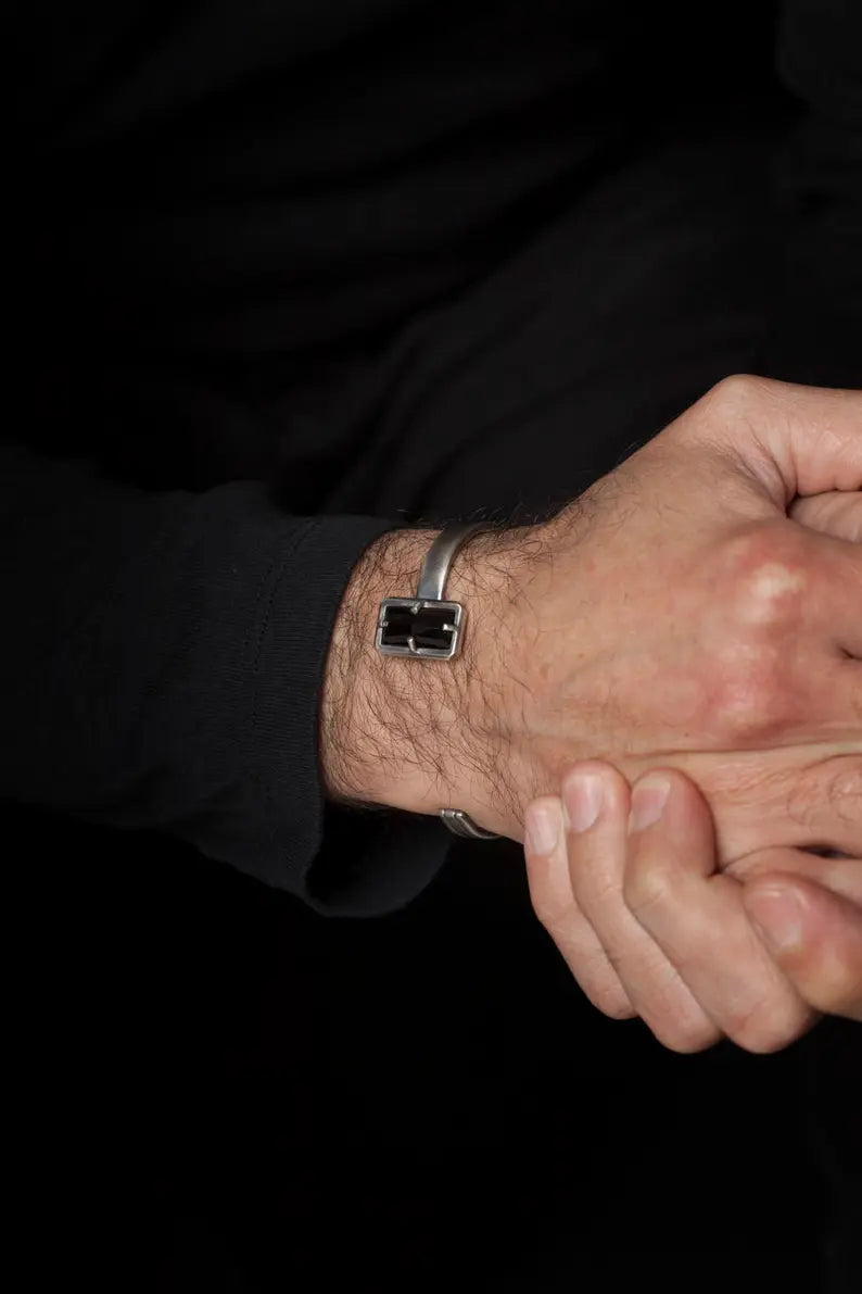 RARE PRINCE by CARAT SUTRA | Natural Black Onyx Bracelet for Men | 925 Sterling Silver Bracelet | Men's Jewelry | With Certificate of Authenticity and 925 Hallmark