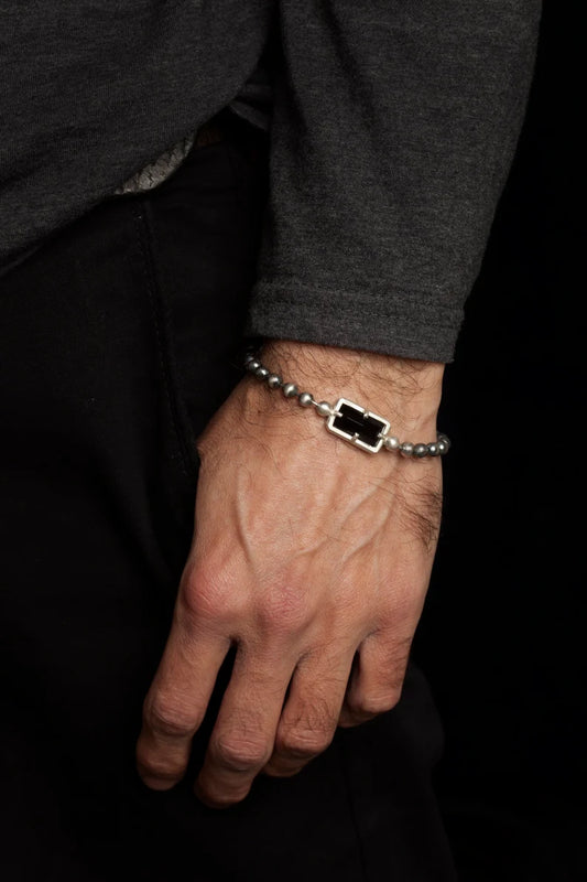 RARE PRINCE by CARAT SUTRA | Natural Black Onyx Bracelet for Men | 925 Sterling Silver Bracelet | Men's Jewelry | With Certificate of Authenticity and 925 Hallmark