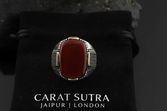 RARE PRINCE by CARAT SUTRA | Unique Turkish Style Ring with Natural Red Agate | 925 Sterling Silver Oxidized Ring | Men's Jewelry | With Certificate of Authenticity and 925 Hallmark
