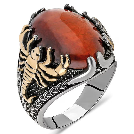 RARE PRINCE by CARAT SUTRA | Unique Designed Turkish Style Ring with Natural Tiger Eye | 925 Sterling Silver Oxidized Ring | Men's Jewelry | With Certificate of Authenticity and 925 Hallmark