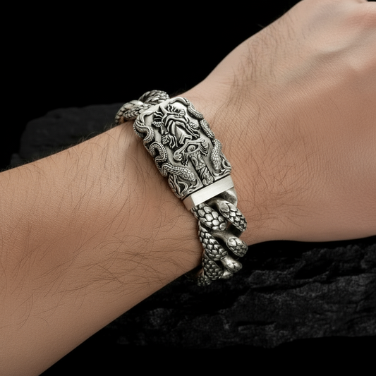 16mm wide Solid. 925 sterling silver bracelet with Snake Textured and Dagger oxidized Cuban design | Sterling Silver Bracelet | With Certificate of Authenticity and 925 Hallmark