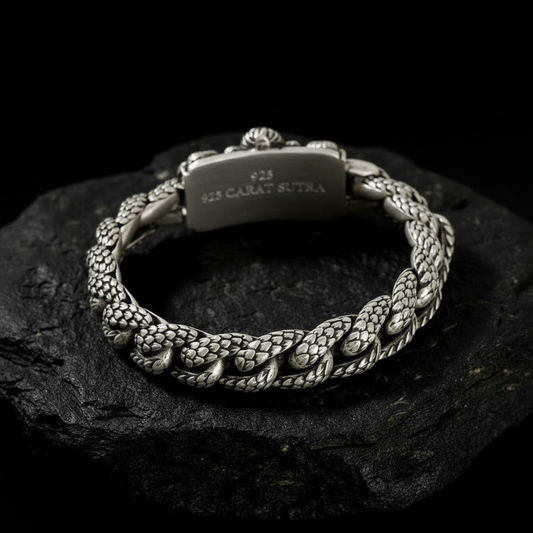 18mm wide Solid. 925 sterling silver bracelet with Mahadev Face, oxidized Cuban design | Sterling Silver Bracelet | With Certificate of Authenticity and 925 Hallmark