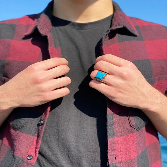RARE PRINCE by CARAT SUTRA | Unique Designed Turkish Style Ring with Natural Irani Origin Turquoise | 925 Sterling Silver Oxidized Ring |With Certificate of Authenticity and 925 Hallmark