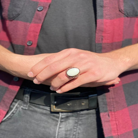 RARE PRINCE by CARAT SUTRA | Unique Turkish Style Ring with Natural Pearl | 925 Sterling Silver Oxidized Ring | Men's Jewelry | With Certificate of Authenticity and 925 Hallmark