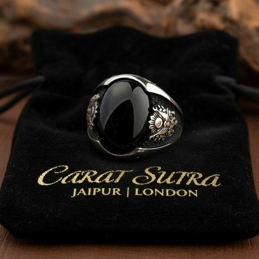 RARE PRINCE by CARAT SUTRA | Unique Turkish Style Ring with Natural Black Onyx | Black Rhodium & Gold Plated 925 Sterling Silver Ring | Men's Jewelry | With Certificate of Authenticity and 925 Hallmark