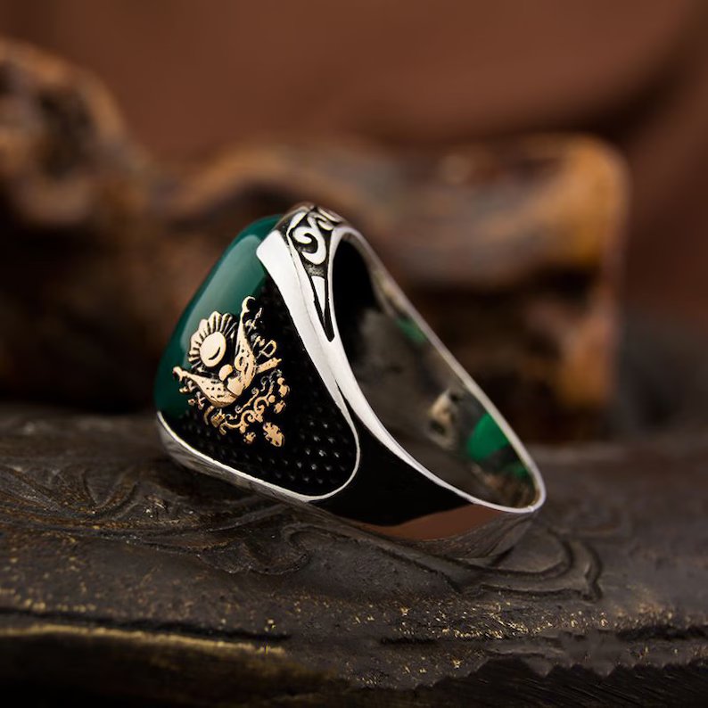 RARE PRINCE by CARAT SUTRA | Unique Designed Turkish Style Ring with Green Onyx | 925 Sterling Silver Gold Plated Ring | Men's Jewelry | With Certificate of Authenticity and 925 Hallmark - caratsutra