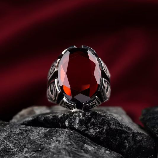 RARE PRINCE by CARAT SUTRA | Unique Turkish Style Ring with Natural Gomed | 925 Sterling Silver Oxidized Ring | Men's Jewelry | With Certificate of Authenticity and 925 Hallmark