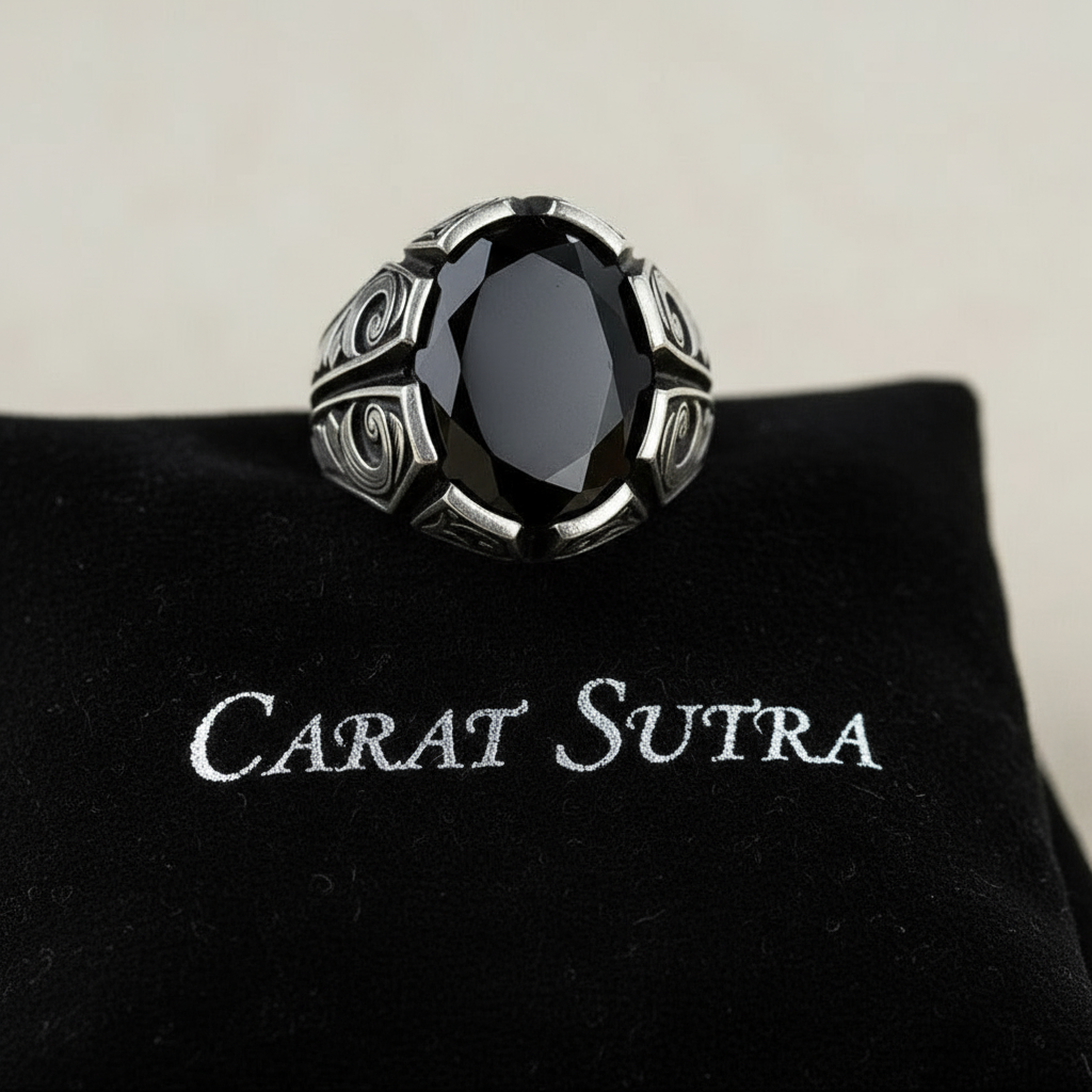 Unique Turkish Style Ring with Natural Black Onyx | Black Rhodium & Gold Plated 925 Sterling Silver Ring | Men's Jewelry | With Certificate of Authenticity and 925 Hallmark