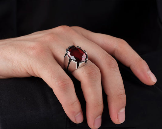 RARE PRINCE by CARAT SUTRA | Unique Turkish Style Ring with Natural Gomed | 925 Sterling Silver Oxidized Ring | Men's Jewelry | With Certificate of Authenticity and 925 Hallmark
