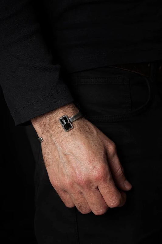 RARE PRINCE by CARAT SUTRA | Natural Black Onyx Bracelet for Men | 925 Sterling Silver Bracelet | Men's Jewelry | With Certificate of Authenticity and 925 Hallmark