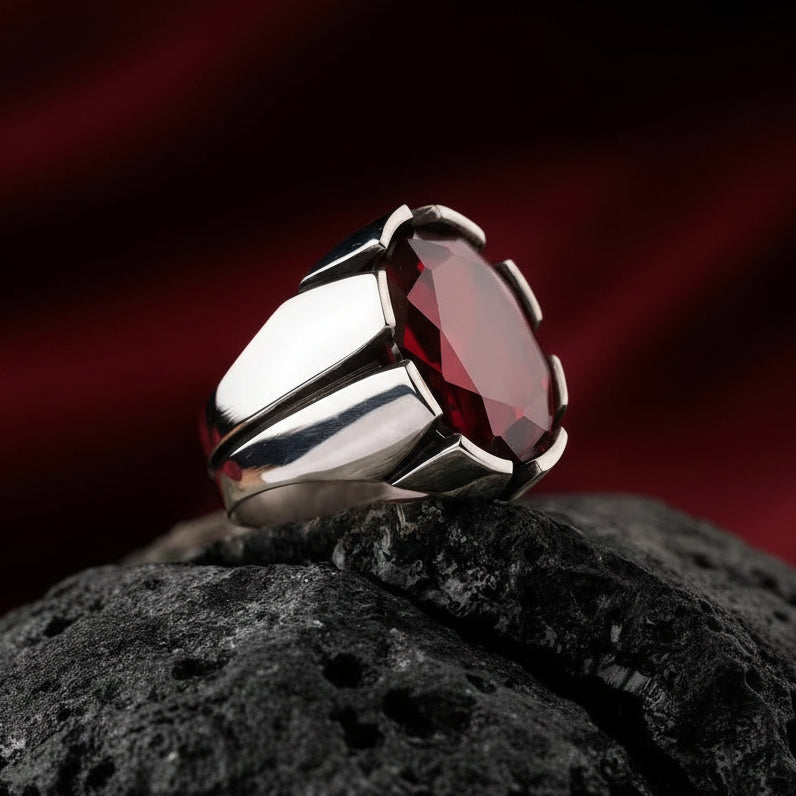 RARE PRINCE by CARAT SUTRA | Unique Turkish Style Ring with Natural Gomed | 925 Sterling Silver Oxidized Ring | Men's Jewelry | With Certificate of Authenticity and 925 Hallmark