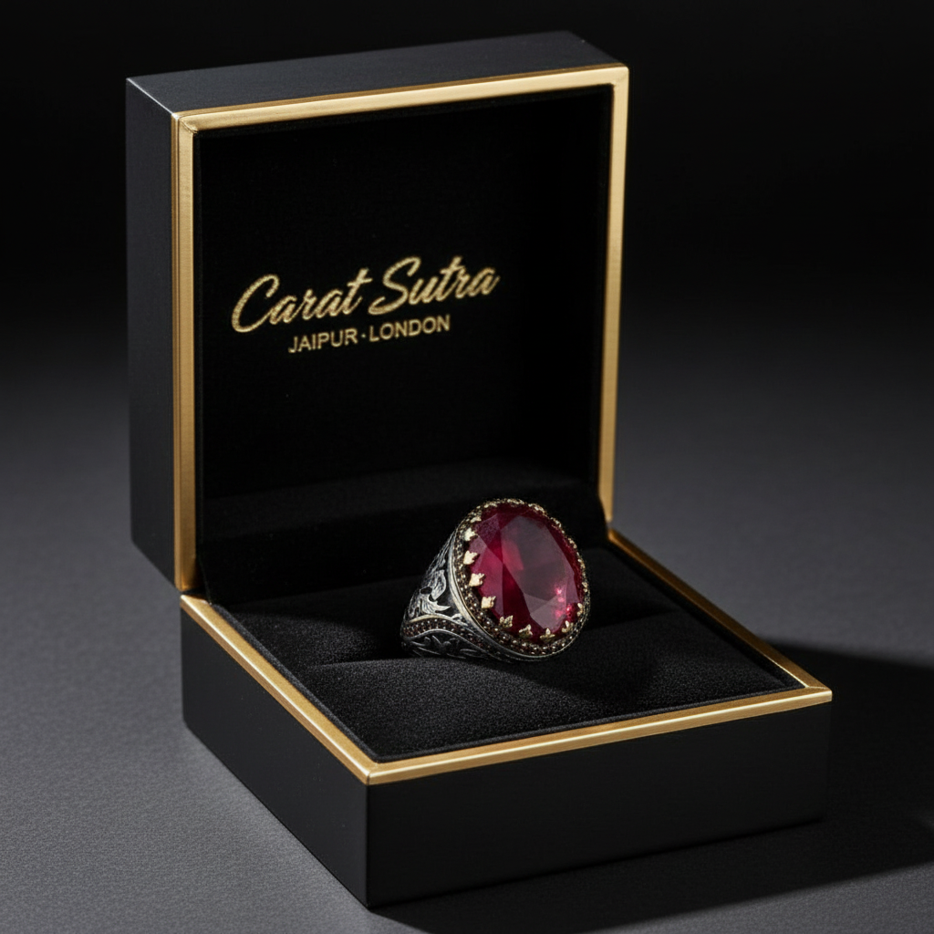 RARE PRINCE by CARAT SUTRA | Unique Designed Ring with Natural Red Ruby | 925 Sterling Silver Oxidized Ring | Men's Jewelry | With Certificate of Authenticity and 925 Hallmark - caratsutra