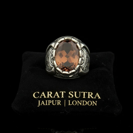RARE PRINCE by CARAT SUTRA | Unique Turkish Style Ring with Natural Gomed | 925 Sterling Silver Oxidized Ring | Men's Jewelry | With Certificate of Authenticity and 925 Hallmark