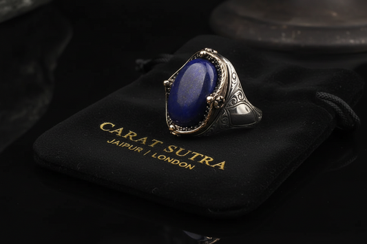 RARE PRINCE by CARAT SUTRA | Unique Turkish Style Ring with Natural Blue Lapis Lazuli | 925 Sterling Silver Oxidized Ring | Men's Jewelry | With Certificate of Authenticity and 925 Hallmark