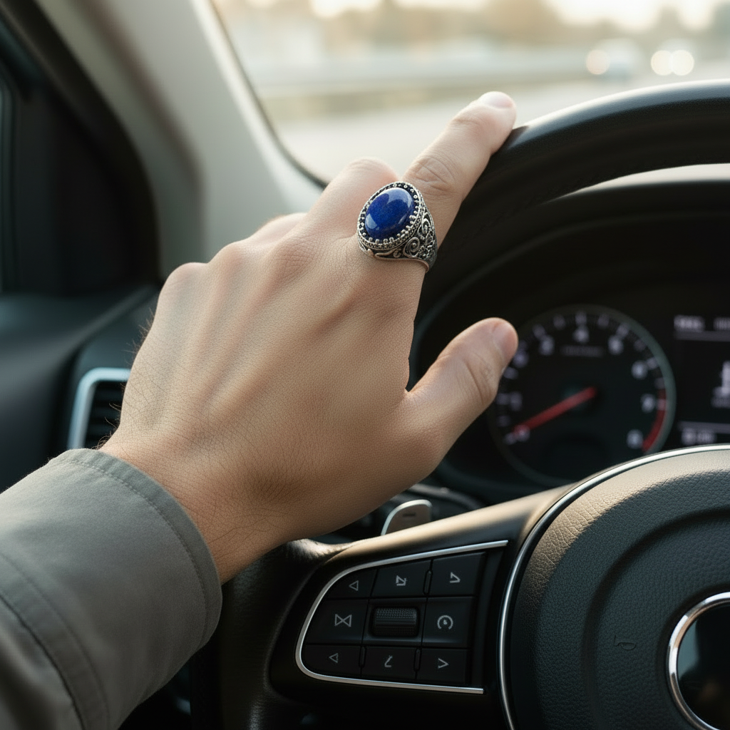RARE PRINCE by CARAT SUTRA | Unique Turkish Style Ring with Natural Blue Lapis Lazuli | 925 Sterling Silver Oxidized Ring | Men's Jewelry | With Certificate of Authenticity and 925 Hallmark