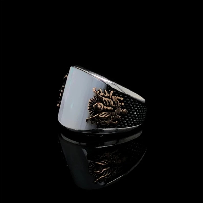 Unique Designed Turkish Style Curved Ring with Mother Of Pearl | 925 Sterling Silver Ring |With Certificate of Authenticity and 925 Hallmark