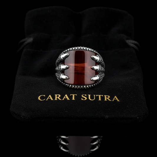 RARE PRINCE by CARAT SUTRA | Unique Designed Turkish Style Curved Ring with Natural Gomed | 925 Sterling Silver Ring | Men's Jewelry | With Certificate of Authenticity and 925 Hallmark