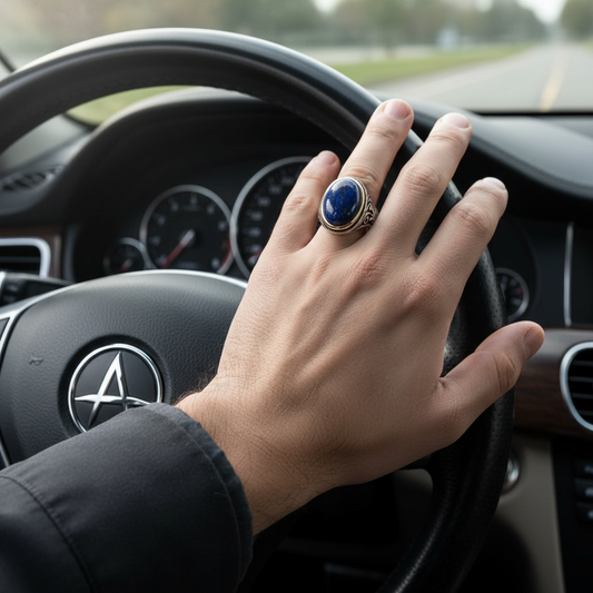 RARE PRINCE by CARAT SUTRA | Unique Turkish Style Ring with Natural Blue Lapis Lazuli | 925 Sterling Silver Oxidized Ring | Men's Jewelry | With Certificate of Authenticity and 925 Hallmark