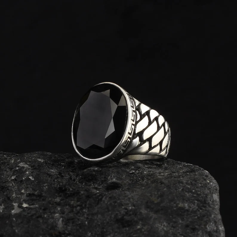 RARE PRINCE by CARAT SUTRA | Unique Turkish Style Ring with Natural Black Onyx | Black Rhodium & Gold Plated 925 Sterling Silver Ring | Men's Jewelry | With Certificate of Authenticity and 925 Hallmark
