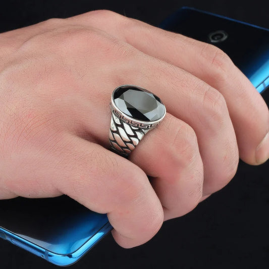 RARE PRINCE by CARAT SUTRA | Unique Turkish Style Ring with Natural Black Onyx | Black Rhodium & Gold Plated 925 Sterling Silver Ring | Men's Jewelry | With Certificate of Authenticity and 925 Hallmark