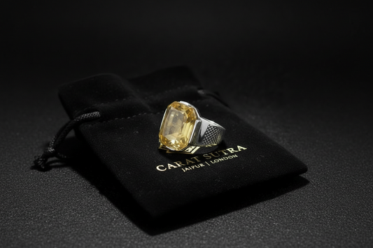 Turkish Style Ring with Octagon Cut Natural Yellow Sapphire (Pukhraj) | 925 Sterling Silver Oxidized Ring |With Certificate of Authenticity and 925 Hallmark - caratsutra