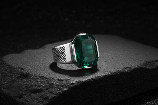 Turkish Style Ring with Octagon Cut Natural Emerald | 925 Sterling Silver Oxidized Ring |With Certificate of Authenticity and 925 Hallmark - caratsutra