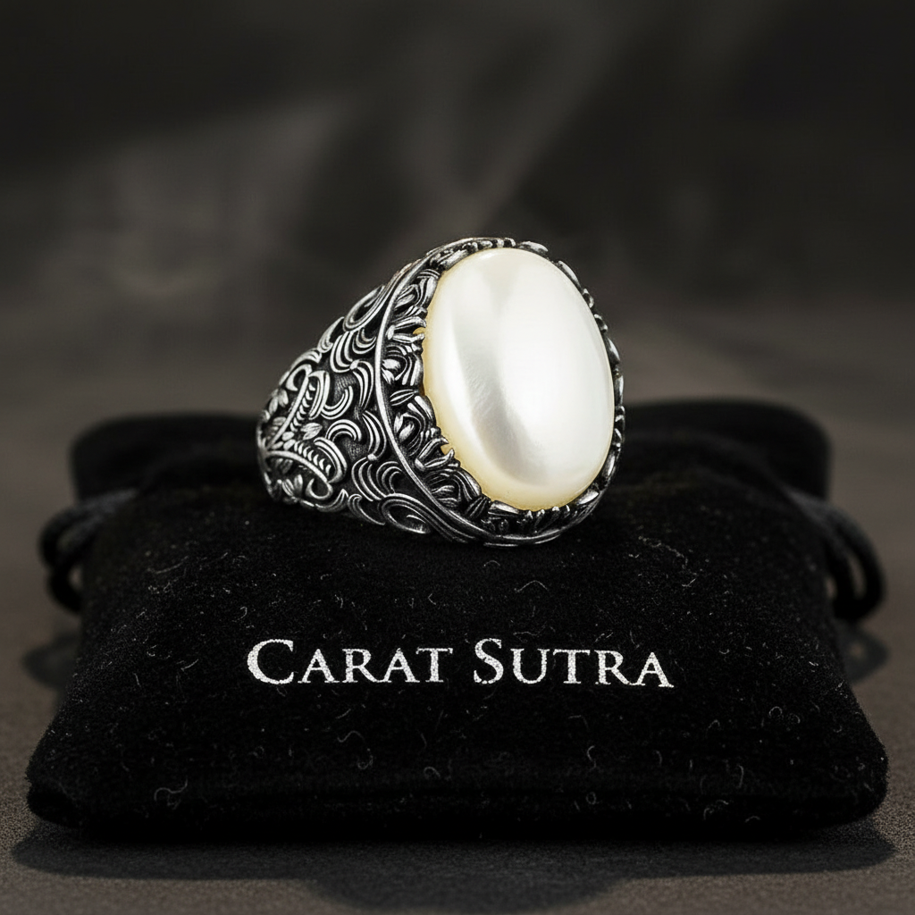 RARE PRINCE by CARAT SUTRA | Unique Turkish Style Ring with Natural Pearl | 925 Sterling Silver Oxidized Ring | Men's Jewelry | With Certificate of Authenticity and 925 Hallmark