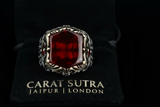 RARE PRINCE by CARAT SUTRA | Unique Turkish Style Ring with Natural Red Agate | 925 Sterling Silver Oxidized Ring | Men's Jewelry | With Certificate of Authenticity and 925 Hallmark