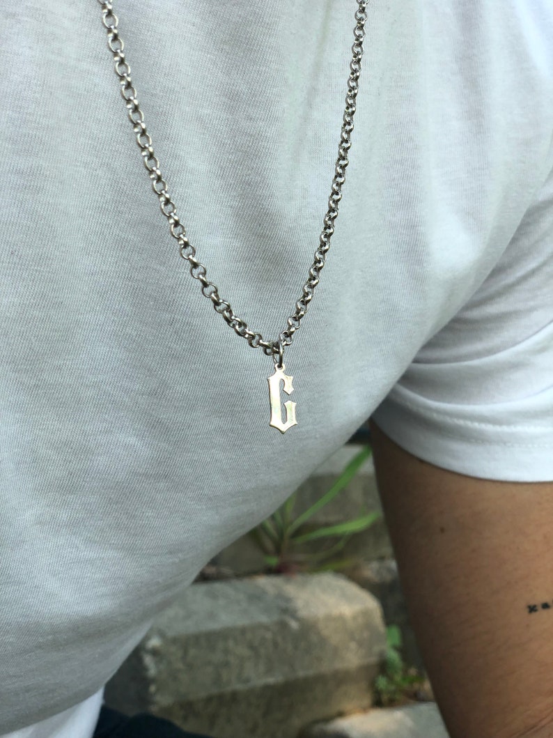 RARE PRINCE by CARAT SUTRA Minimalist Solid 4mm Round Link Chain with Custom Name Initial (Rhodium Plated) 925 Sterling Silver Chain Men's