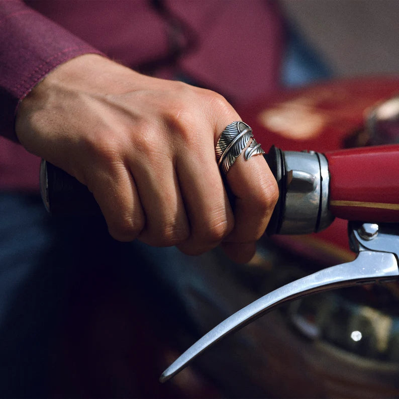 RARE PRINCE by CARAT SUTRA | Exclusive Feather Style Signet Ring for Men, Oxidized Sterling Silver 925 Ring | Jewellery for Men| With Certificate of Authenticity and 925 Hallmark