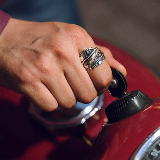 RARE PRINCE by CARAT SUTRA | Exclusive Feather Style Signet Ring for Men, Oxidized Sterling Silver 925 Ring | Jewellery for Men| With Certificate of Authenticity and 925 Hallmark