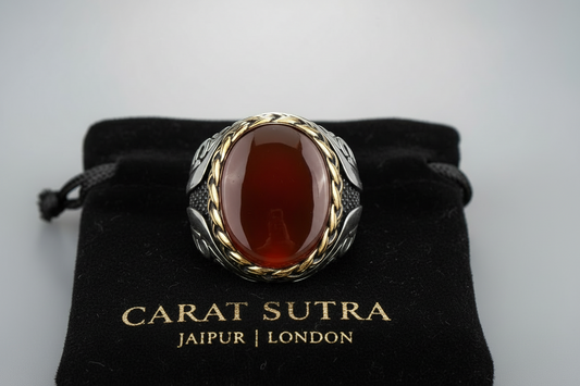 RARE PRINCE by CARAT SUTRA | Unique Turkish Style Ring with Natural Red Agate | 925 Sterling Silver Oxidized Ring | Men's Jewelry | With Certificate of Authenticity and 925 Hallmark