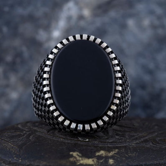 RARE PRINCE by CARAT SUTRA | Classic Signet Ring with Natural Black Onyx | 925 Sterling Silver Ring | Men's Jewelry | With Certificate of Authenticity and 925 Hallmark