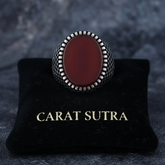 RARE PRINCE by CARAT SUTRA | Unique Turkish Style Ring with Natural Red Agate | 925 Sterling Silver Oxidized Ring | Men's Jewelry | With Certificate of Authenticity and 925 Hallmark