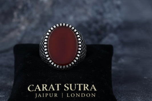 RARE PRINCE by CARAT SUTRA | Unique Turkish Style Ring with Natural Red Agate | 925 Sterling Silver Oxidized Ring | Men's Jewelry | With Certificate of Authenticity and 925 Hallmark