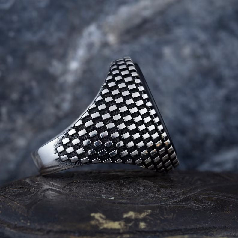 RARE PRINCE by CARAT SUTRA | Classic Signet Ring with Natural Black Onyx | 925 Sterling Silver Ring | Men's Jewelry | With Certificate of Authenticity and 925 Hallmark