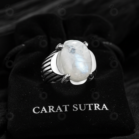 RARE PRINCE by CARAT SUTRA | Unique Designed Turkish Style Ring with Natural Moonstone | 925 Sterling Silver Oxidized Ring | MRen's Jewelry | With Certificate of Authenticity and 925 Hallmark