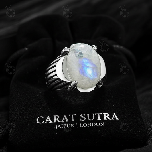 RARE PRINCE by CARAT SUTRA | Unique Designed Turkish Style Ring with Natural Moonstone | 925 Sterling Silver Oxidized Ring | MRen's Jewelry | With Certificate of Authenticity and 925 Hallmark