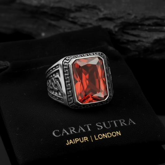 RARE PRINCE by CARAT SUTRA | Unique Versace Designed Turkish Style Ring with Natural Gomed , 925 Sterling Silver Oxidized Ring | Men's Jewelry | With Certificate of Authenticity and 925 Hallmark
