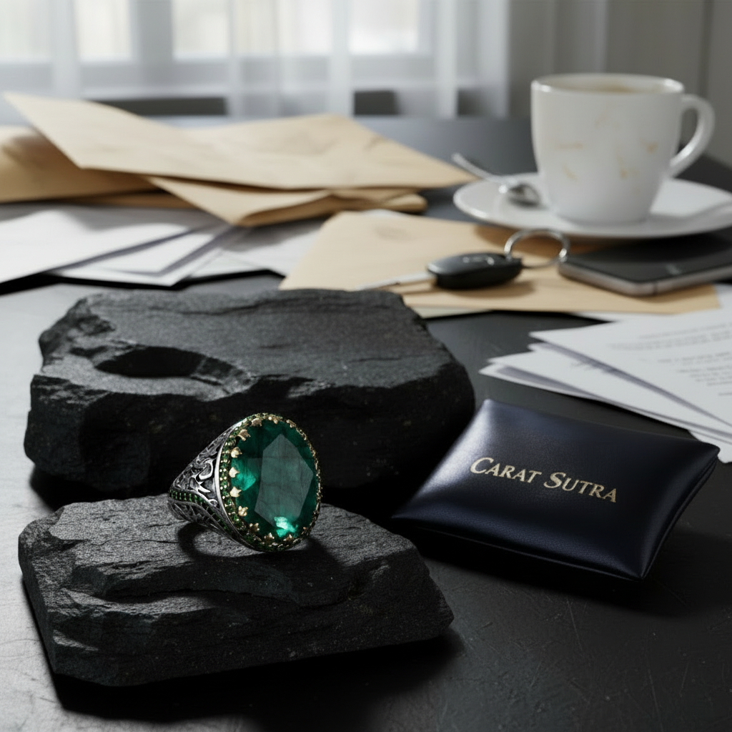 Unique Designed Turkish Style Ring with Natural Emerald | 925 Sterling Silver Oxidized Ring |With Certificate of Authenticity and 925 Hallmark