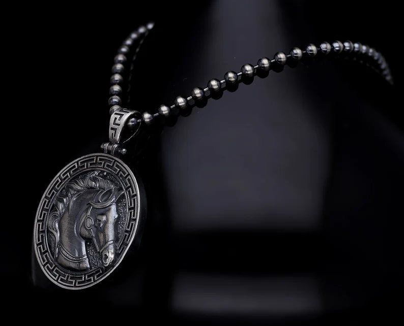 RARE PRINCE by CARAT SUTRA | Unique Designed Horse Pendant for Men | 925 Sterling Silver Oxidized Pendant | Men's Jewelry | With Certificate of Authenticity and 925 Hallmark - caratsutra