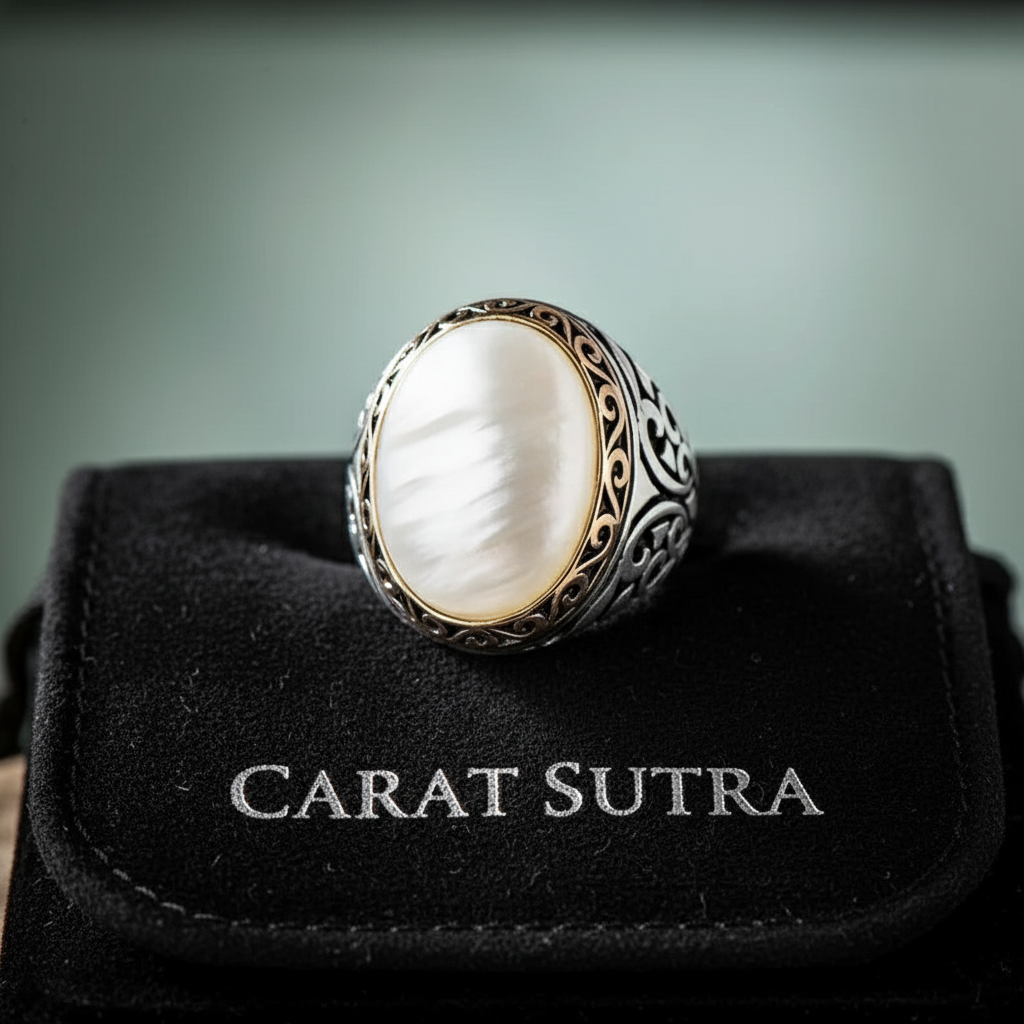 RARE PRINCE by CARAT SUTRA | Unique Turkish Style Ring with Natural Pearl | 925 Sterling Silver Oxidized Ring | Men's Jewelry | With Certificate of Authenticity and 925 Hallmark