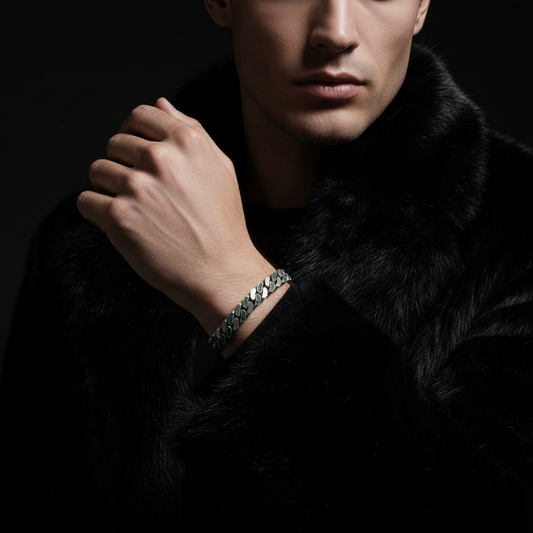 RARE PRINCE by CARAT SUTRA | 12mm Unique Green Emerald Iced Cuban Link Bracelet for Men | Dark Oxidized 925 Silver Bracelet | Men's Jewelry | With Certificate of Authenticity and 925 Hallmark