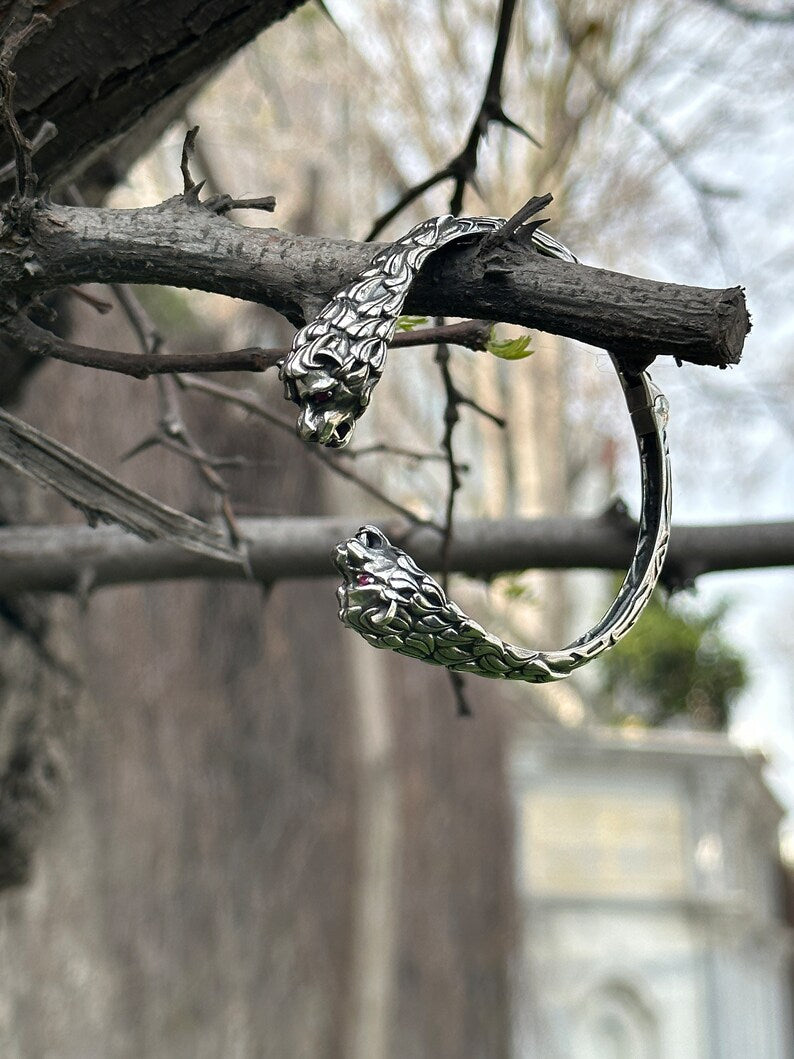 Adjustable Unique 925 Silver Oxidized Tiger Cuff | Bracelet for Men | 925 Sterling Silver Cuff | Men's Jewelry | With Certificate of Authenticity and 925 Hallmark