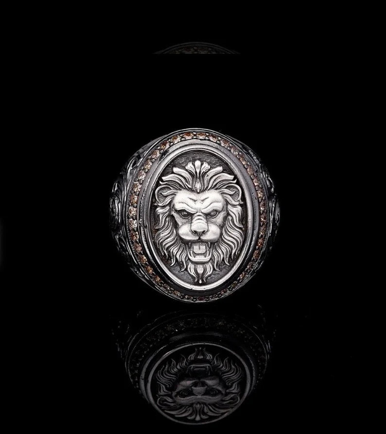 RARE PRINCE by CARAT SUTRA | Unique Designed Lion Ring | 925 Sterling Silver Oxidized Ring | Men's Jewelry | With Certificate of Authenticity and 925 Hallmark - caratsutra