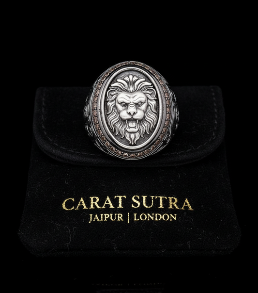 RARE PRINCE by CARAT SUTRA | Unique Designed Lion Ring | 925 Sterling Silver Oxidized Ring | Men's Jewelry | With Certificate of Authenticity and 925 Hallmark