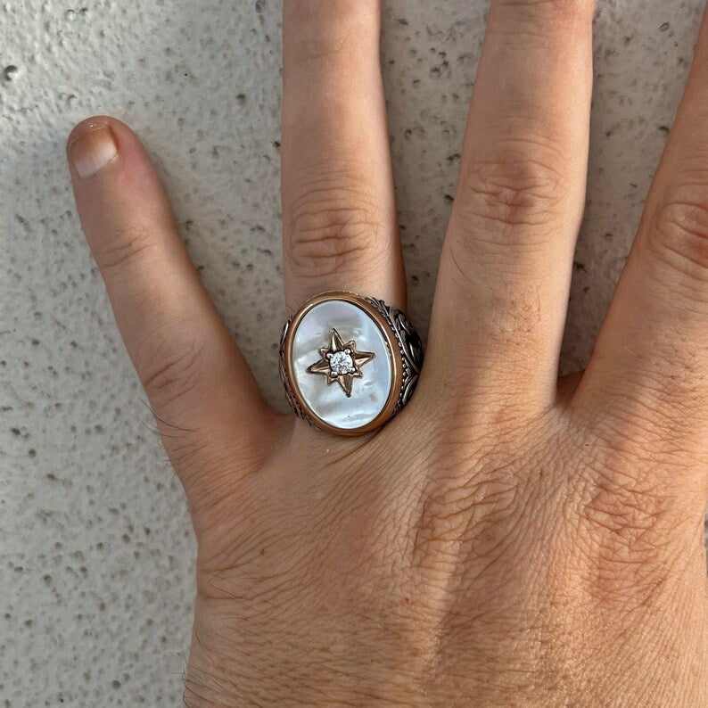 RARE PRINCE by CARAT SUTRA | Unique Turkish Style Ring with Natural Pearl | 925 Sterling Silver Oxidized Ring | Men's Jewelry | With Certificate of Authenticity and 925 Hallmark