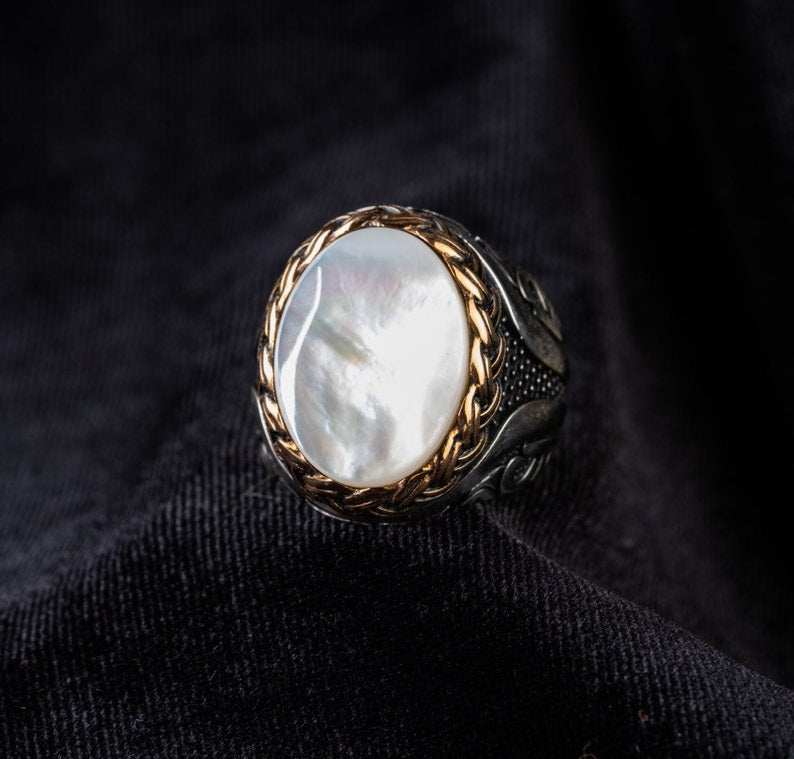 RARE PRINCE by CARAT SUTRA | Unique Turkish Style Ring with Natural Pearl | 925 Sterling Silver Oxidized Ring | Men's Jewelry | With Certificate of Authenticity and 925 Hallmark